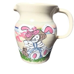 Vintage Studio Pottery Easter Bunny Pitcher Handcrafted Painted Cottagecore